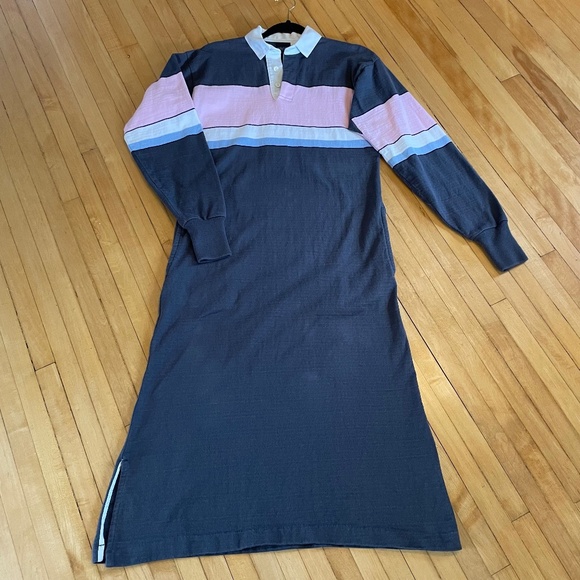 Lands' End Dresses & Skirts - LANDS' END Vintage Y2K Rugby Jersey Midi Maxi Dress Pockets Varsity Striped